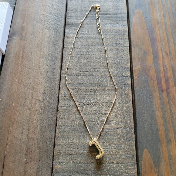 "J" Bubble Letter Initial Necklace - Picture 1 of 4